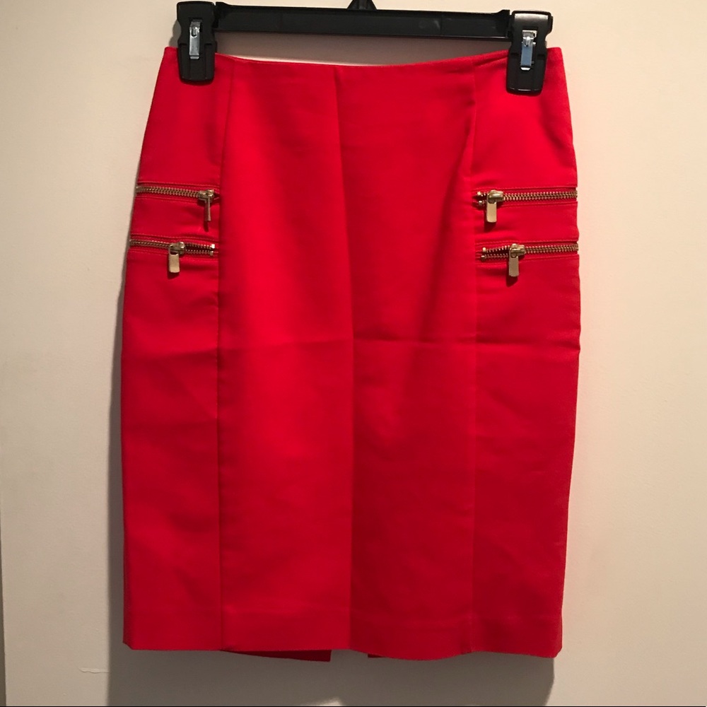 SALE Red pencil skirt w/ Gold zipper detail